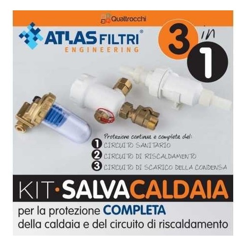 Kit Atlas Filtri Salvacaldaia Completo Di Defangatore Filtro Magnetico + Dosatore Polifosfati + Neutralizzatore Condensa