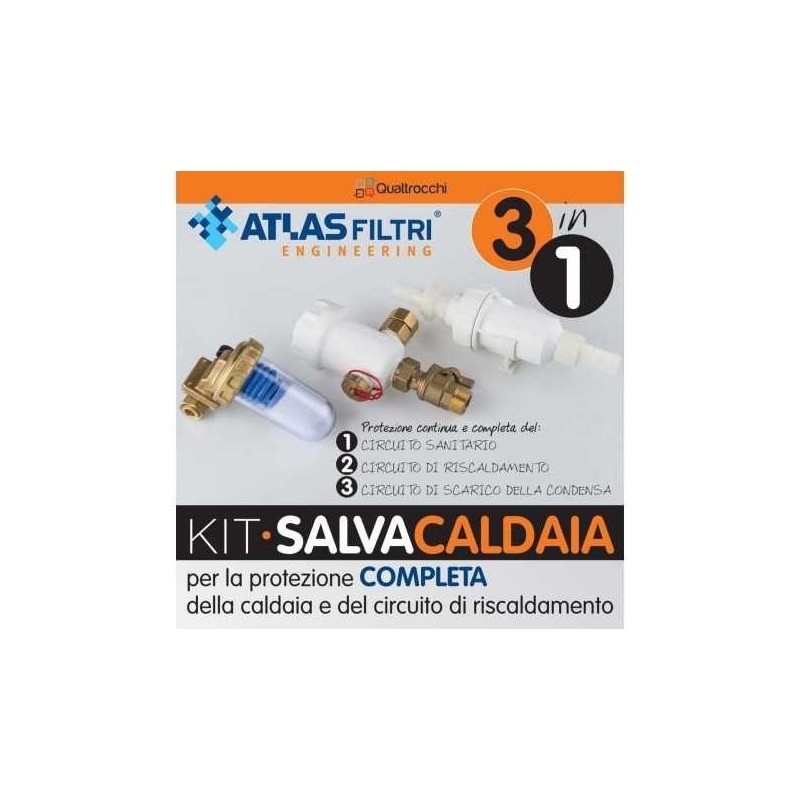 Kit Atlas Filtri Salvacaldaia Completo Di Defangatore Filtro Magnetico + Dosatore Polifosfati + Neutralizzatore Condensa