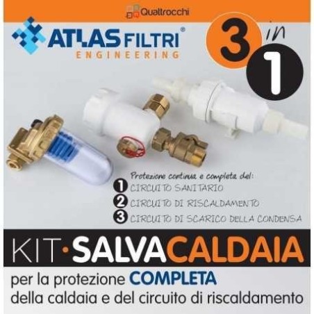 Kit Atlas Filtri Salvacaldaia Completo Di Defangatore Filtro Magnetico + Dosatore Polifosfati + Neutralizzatore Condensa