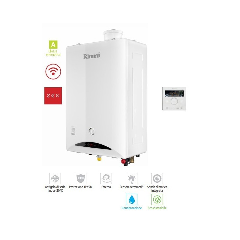 Caldaia A Condensazione Rinnai Zen 24 Kw Metano Low Nox Con Kit Fumi Wi Fi E Neutralizzatore Condensa Cod Reb-kbi2424ff-ng- Erp