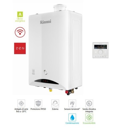 Caldaia A Condensazione Rinnai Zen 24 Kw Metano Low Nox Con Kit Fumi Wi Fi E Neutralizzatore Condensa Cod Reb-kbi2424ff-ng- Erp