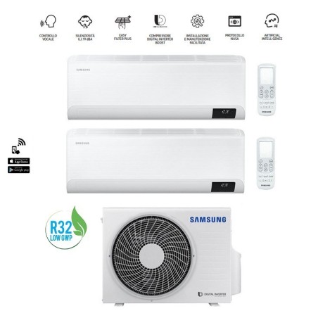 Climatizzatore Condizionatore Samsung Dual split inverter serie Cebu 7000+12000 Btu con AJ040TXJ2KG/EU R-32 Wifi A++/A+