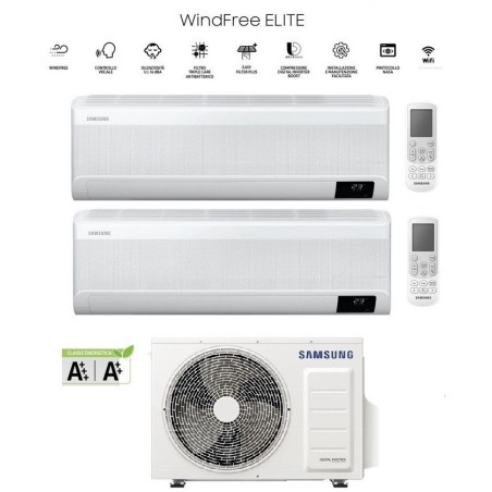 Climatizzatore Condizionatore Samsung Dual Split Inverter Serie Windfree Elite 12000+12000 Btu Con AJ050TXJ2KG/EU Gas R32 Wifi 12+12 A+++/A++