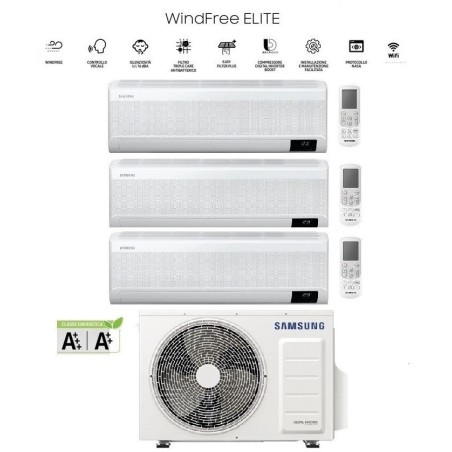 Climatizzatore Condizionatore Samsung Trial Split Inverter Serie Wind free elite 9000+9000+9000 Con AJ052TXJ3KG R-32 Wi-Fi  9+9+9 A+++/A+