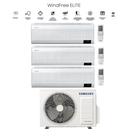 Climatizzatore Condizionatore Samsung Trial split inverter serie Windfree Elite 9000+9000+12000 Btu con AJ068TXJ3KG R-32 Wifi integrato 9+9+12  A++/A+