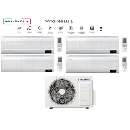 Climatizzatore Condizionatore Samsung Quadri Split Inverter Serie Windfree Elite 7000+9000+9000+12000 Con AJ080TXJ4KG R-32 Wi-Fi Integrato 7+9+9+12 A++/A+