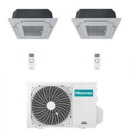 Climatizzatore Condizionatore Hisense Dual Split a Cassetta 12+12 con 2AMW50U4RXA R-32 12000+12000 con Telecomando e Pannello In