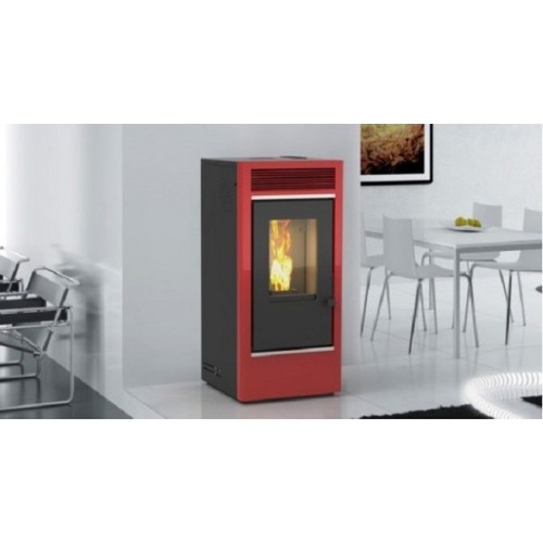 Stufa A Pellet Karmek One Ad Aria Ventilata Graz In Acciaio 10 Kw - Rosso e Nero