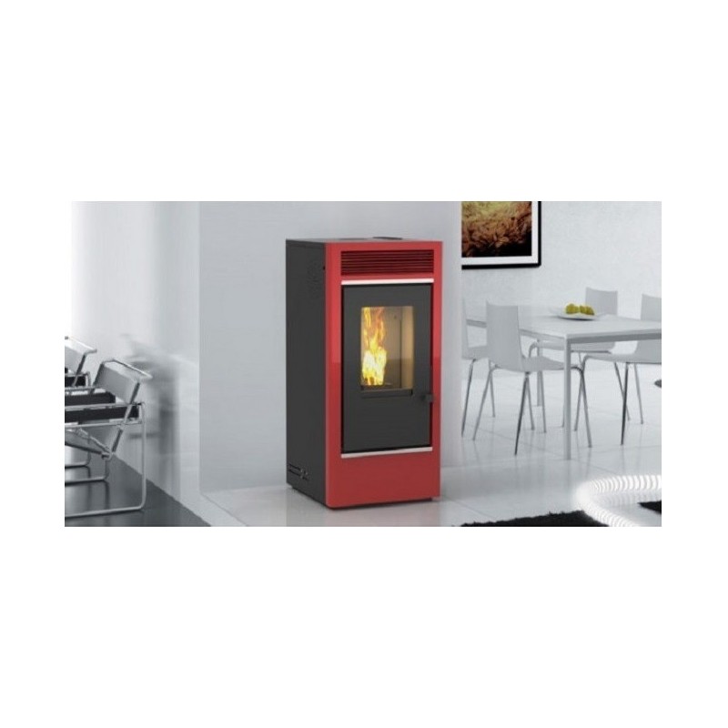 Stufa A Pellet Karmek One Ad Aria Ventilata Graz In Acciaio 10 Kw - Rosso e Nero