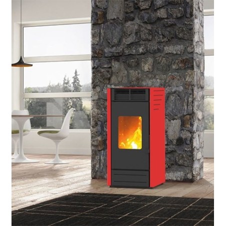 Stufa A Pellet Karmek One Modello Asia Da 7.3 Kw In Acciaio Ad Aria Ventilata Colore Rosso