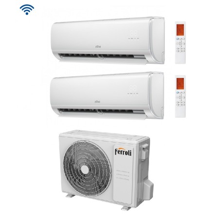 Climatizzatore Condizionatore FERROLI Dual Split serie GIADA M inverter da 9000+9000 con 18-2 Wi-Fi Integrato R-32 9+9 A++/A+