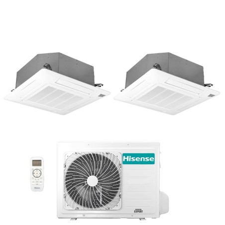 Climatizzatore Condizionatore Hisense Dual Split Inverter A Cassetta 9+12 Con 2AMW52U4RXC R-32 9000+12000 Telecomando e Pannello Incluso WI-FI Optional